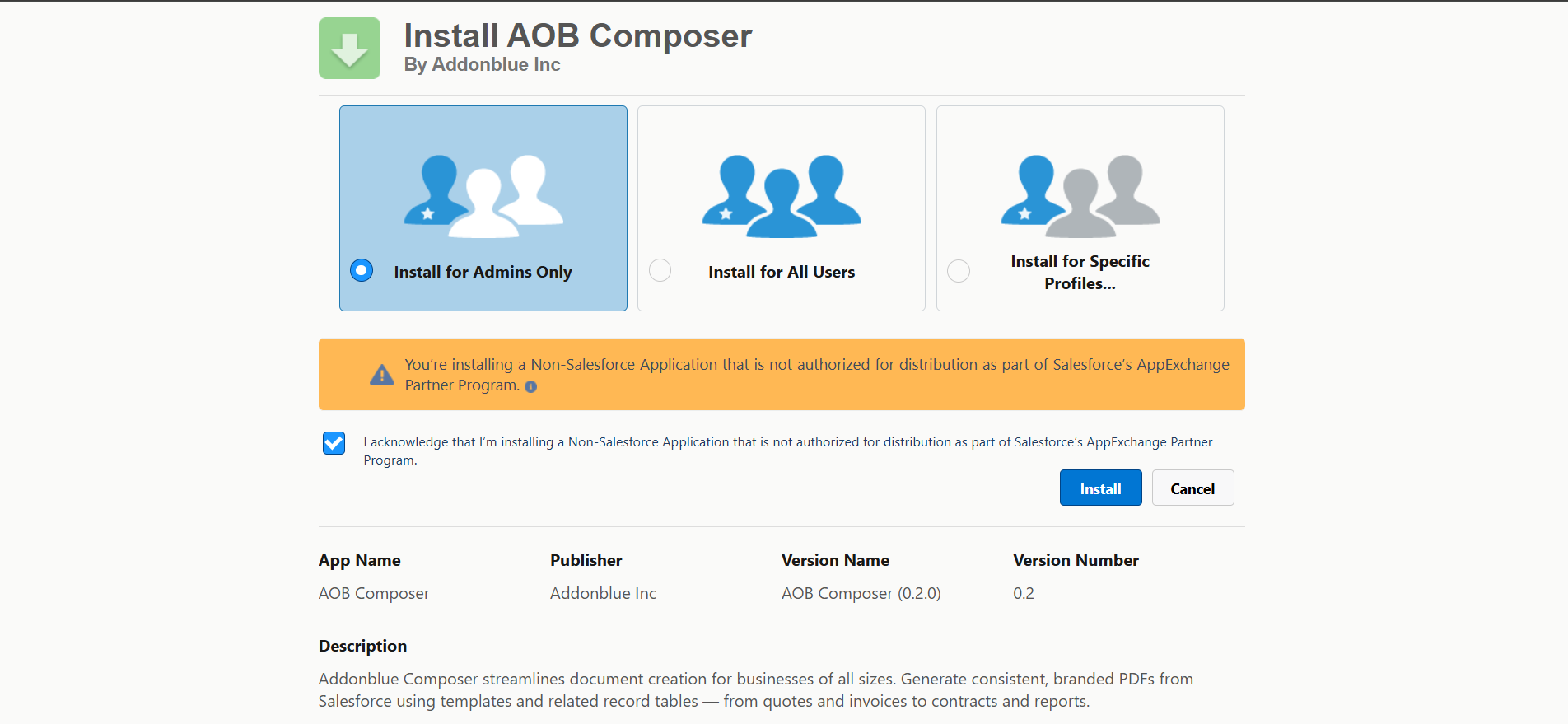 AOB Composer Installation: screenshot 1