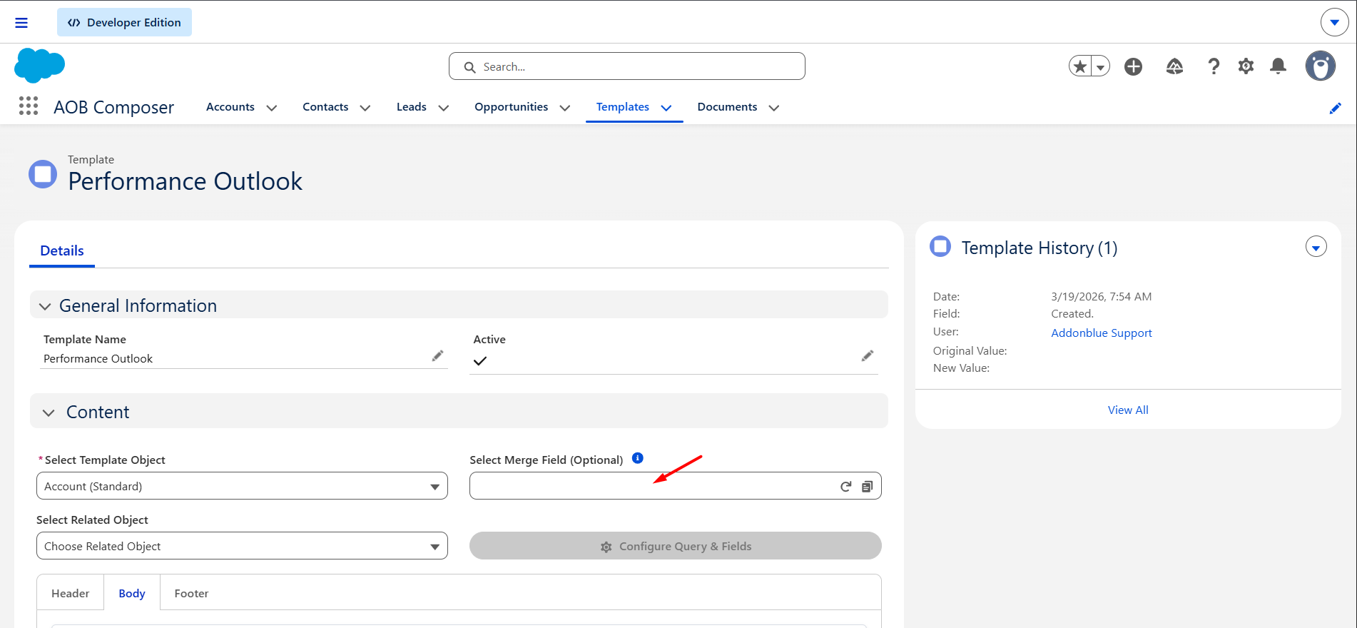 Create and Preview Template: screenshot 2