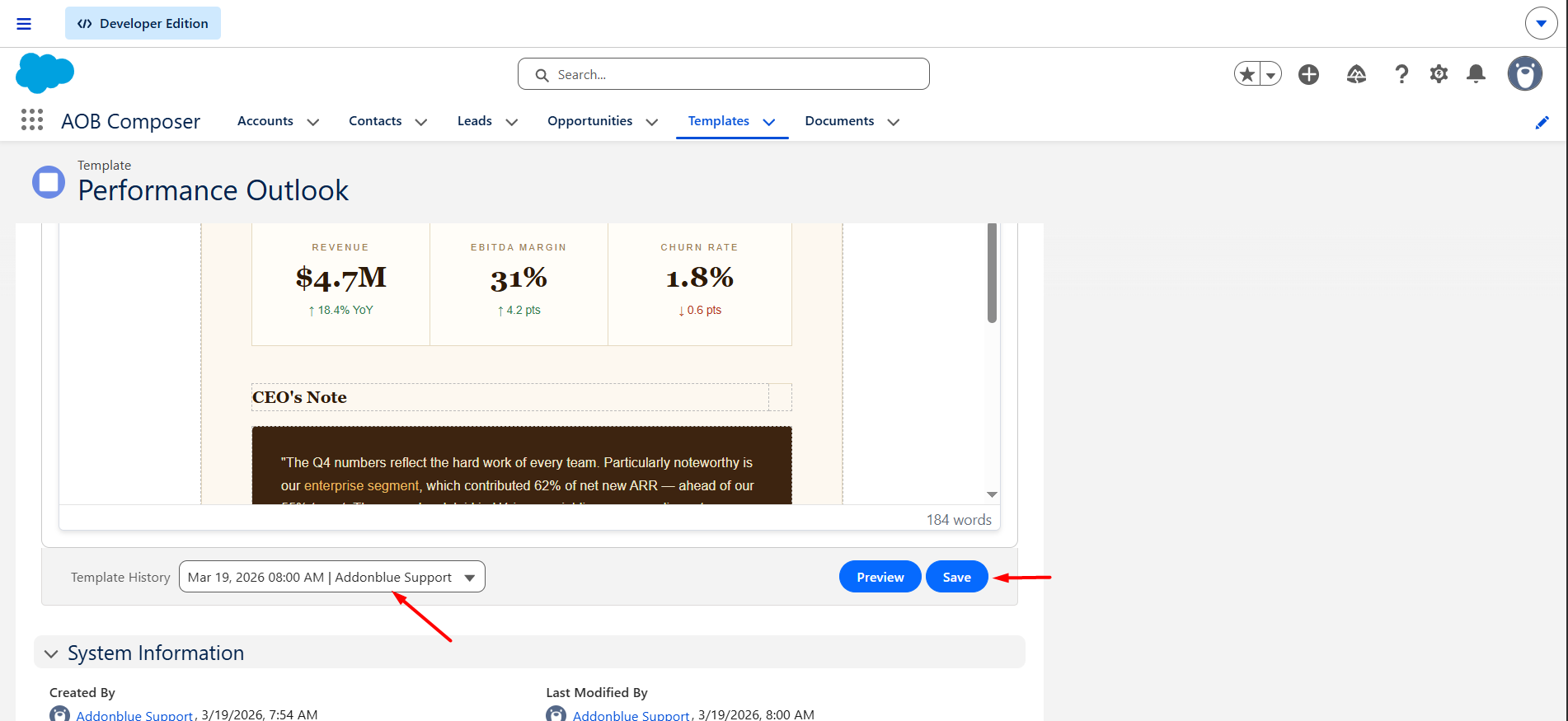 Create and Preview Template: screenshot 5