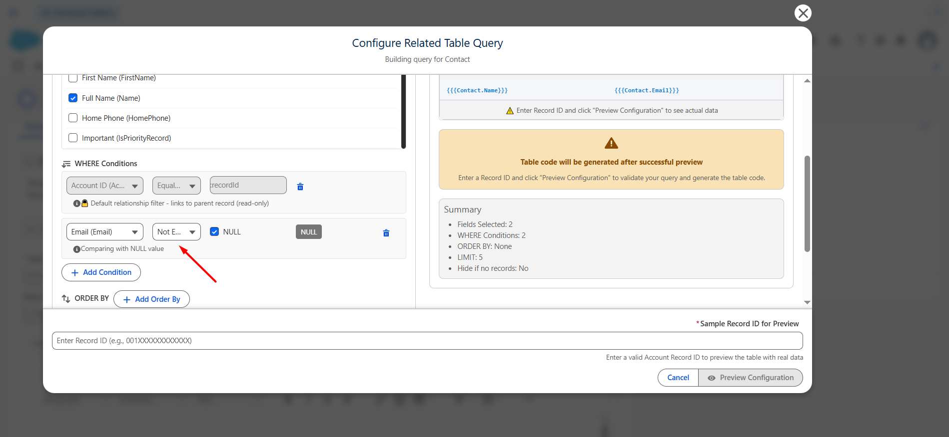 Add tables to the template: screenshot 3