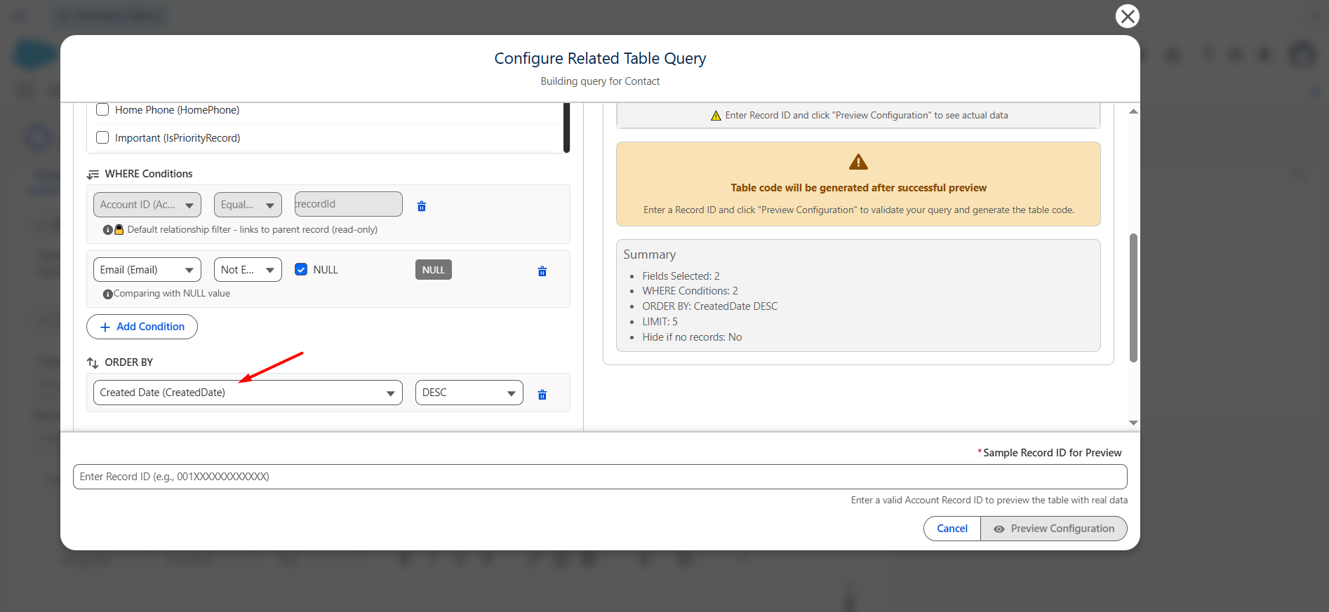 Add tables to the template: screenshot 4