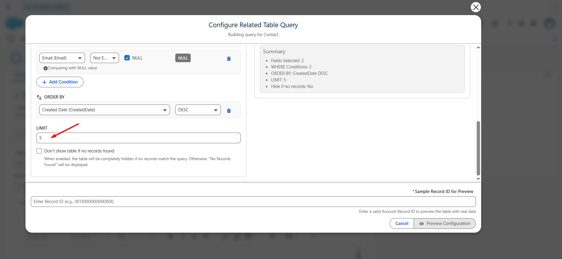 Add tables to the template: screenshot 5