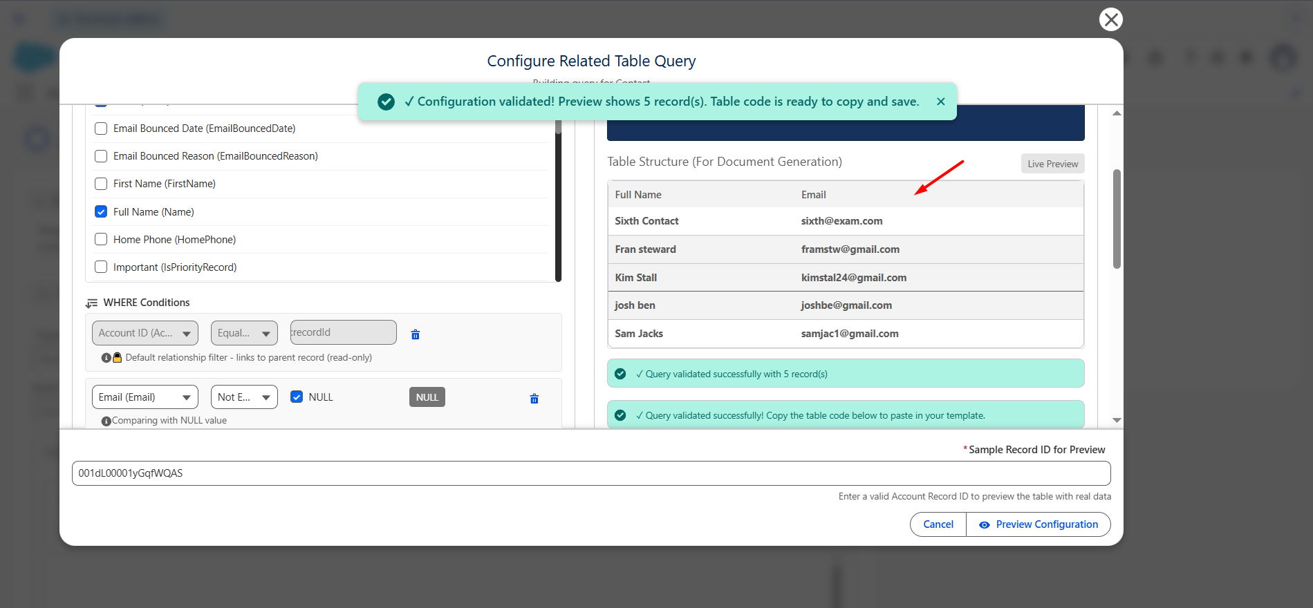 Add tables to the template: screenshot 7