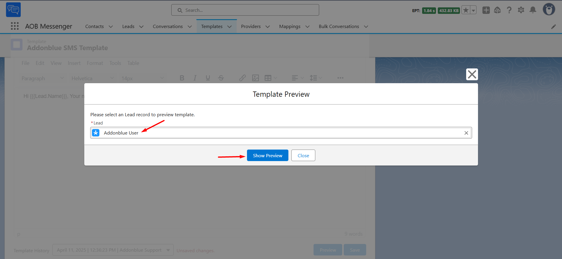 Create and Preview SMS Template: screenshot 4