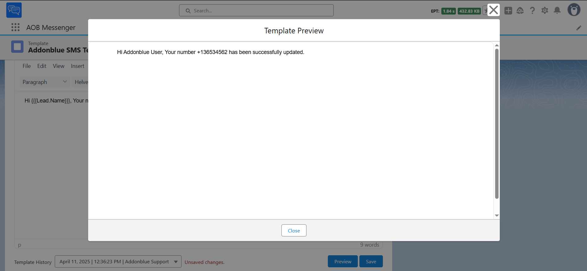 Create and Preview SMS Template: screenshot 5
