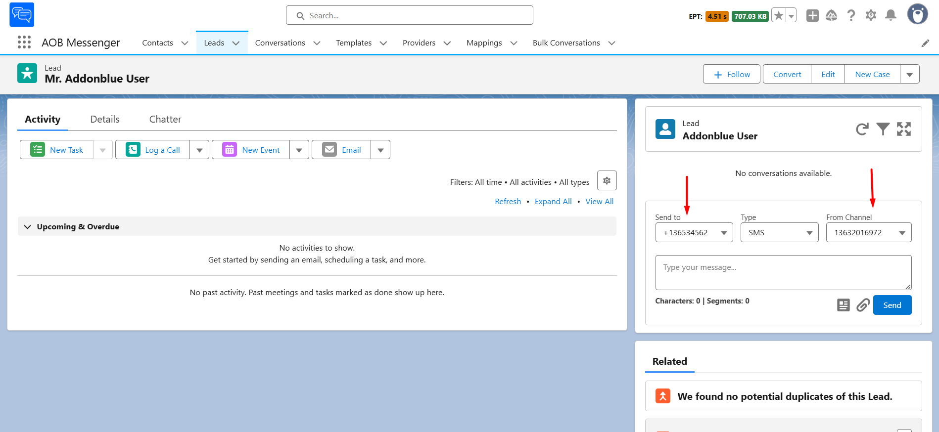 Sending SMS/MMS from Conversation Component: screenshot 1