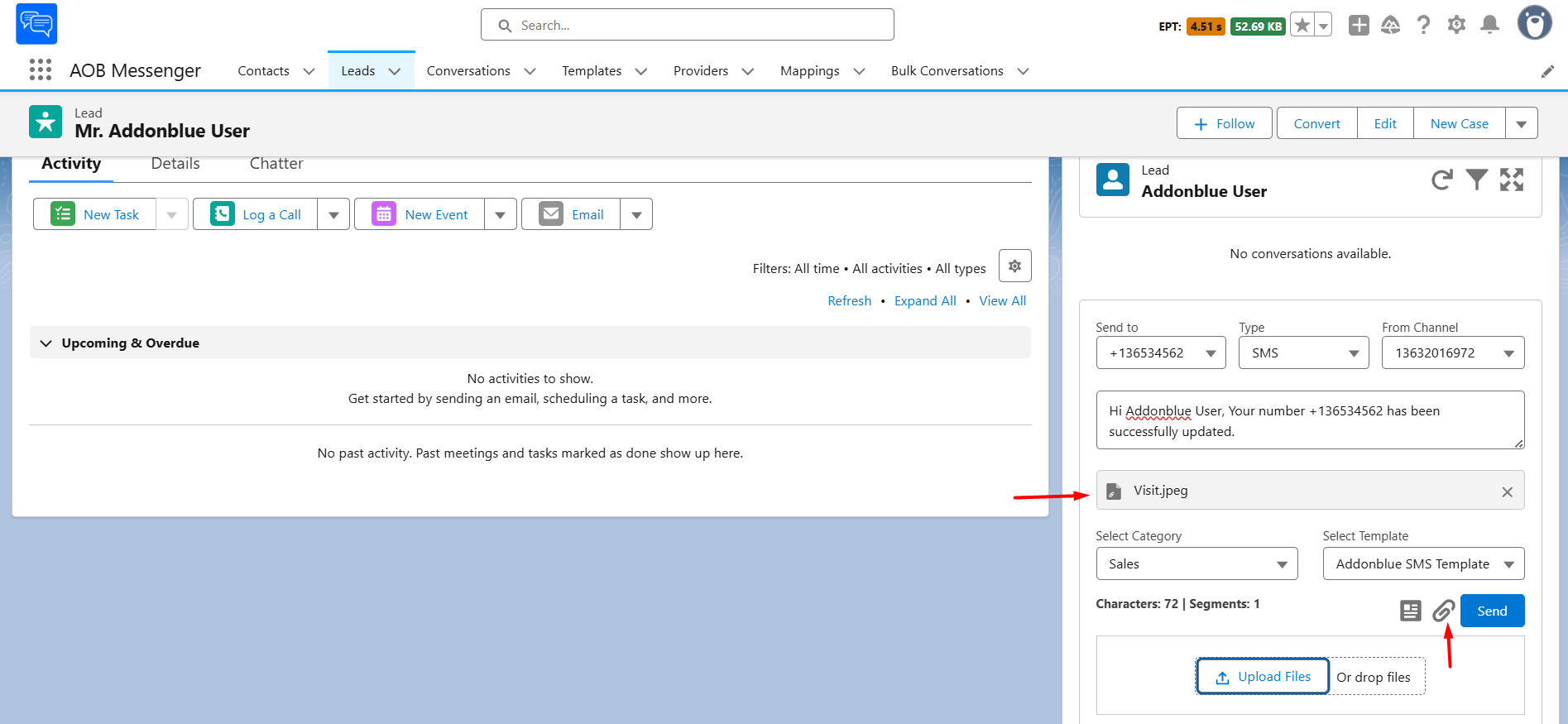 Sending SMS/MMS from Conversation Component: screenshot 3