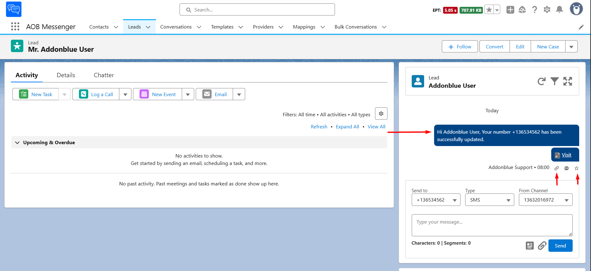 Sending SMS/MMS from Conversation Component: screenshot 4