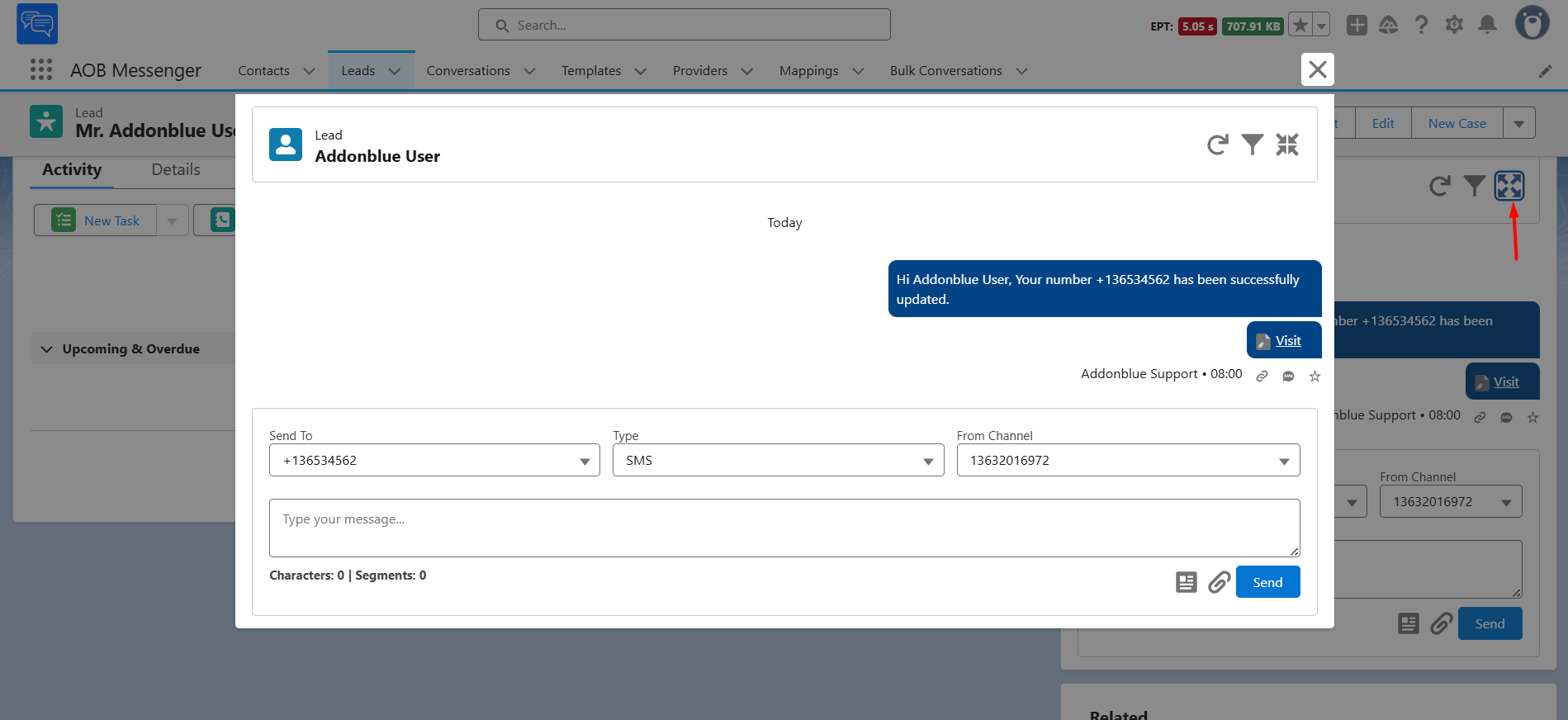 Sending SMS/MMS from Conversation Component: screenshot 6