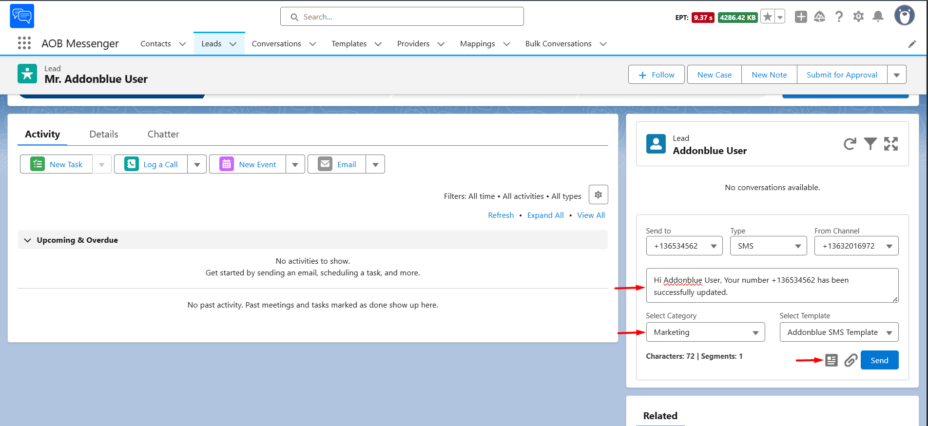 Sending SMS/MMS from Conversation Component: screenshot 2