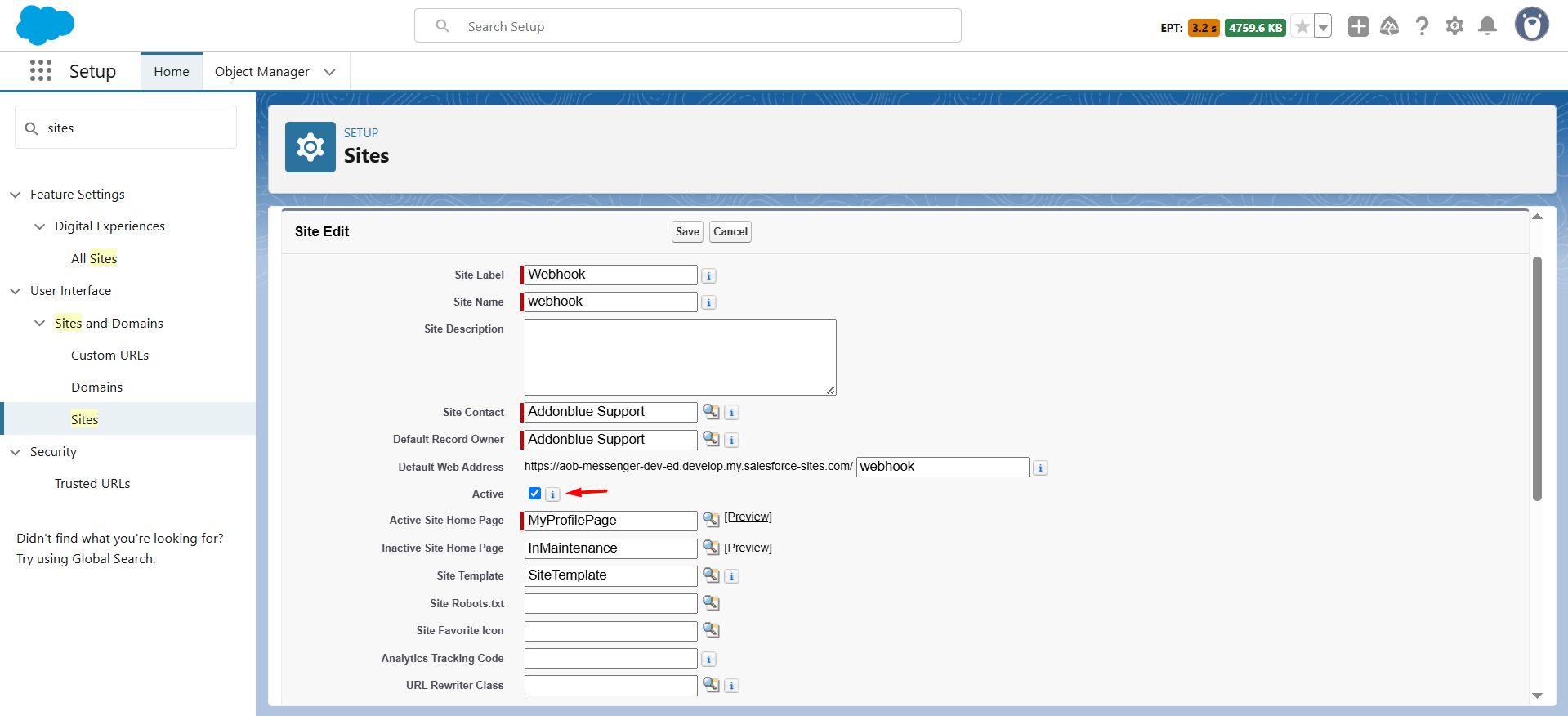 Setup Sites for Incoming Webhook Requests: screenshot 3