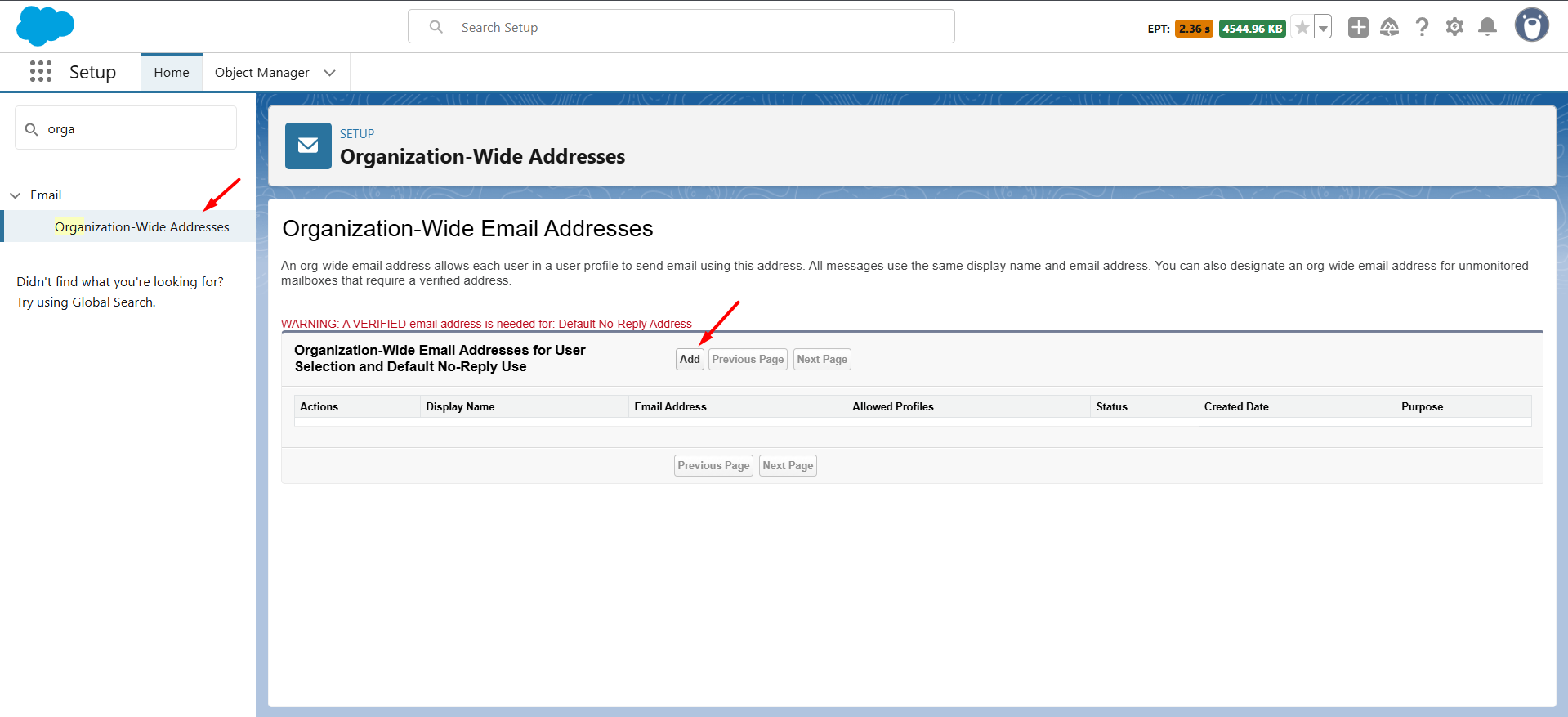 Setup Salesforce for sending emails: screenshot 1