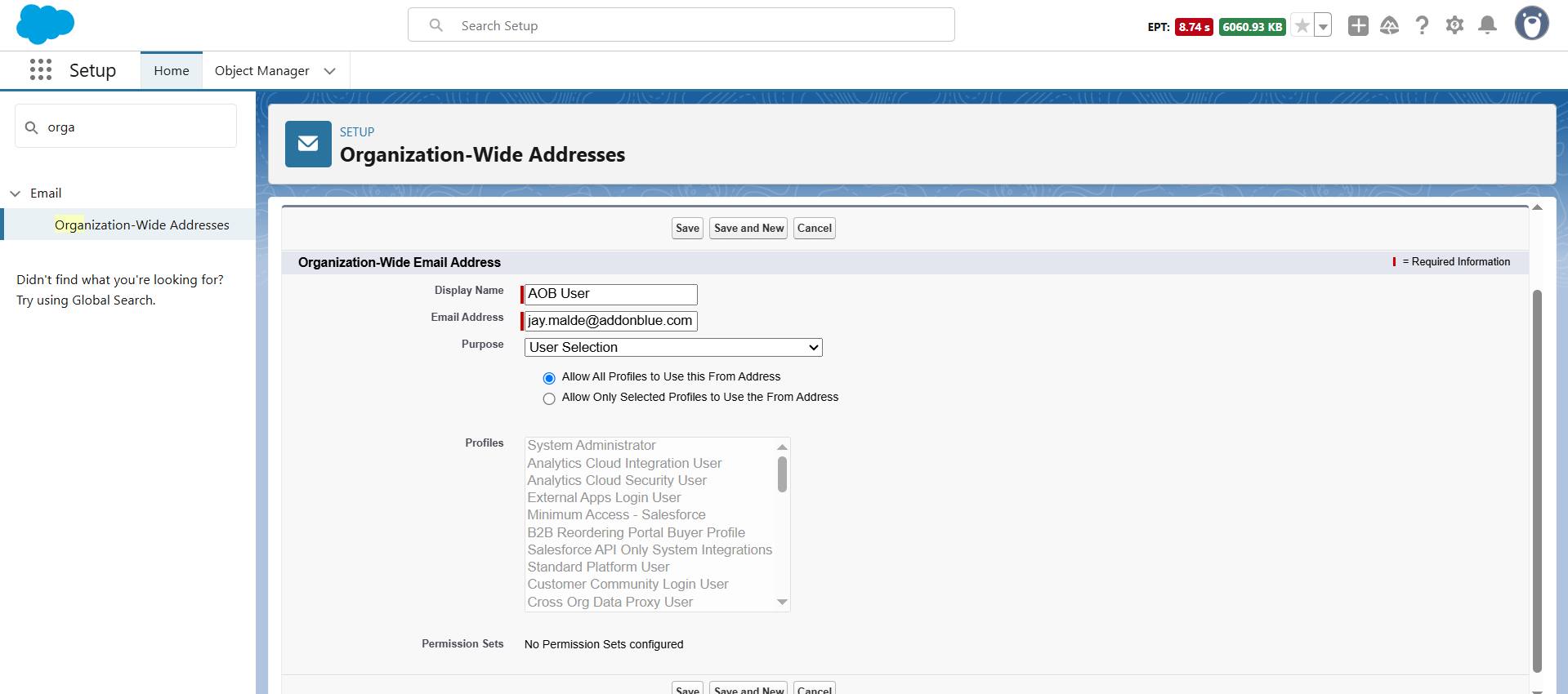 Setup Salesforce for sending emails: screenshot 2