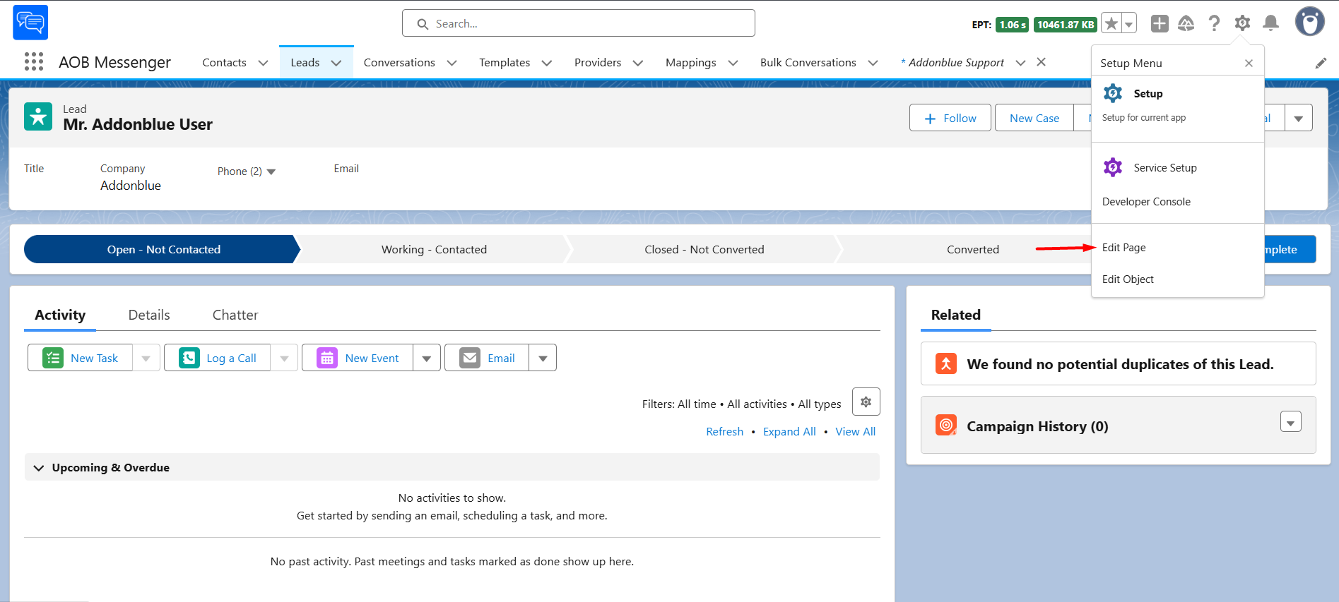 Setup Conversation component: screenshot 1