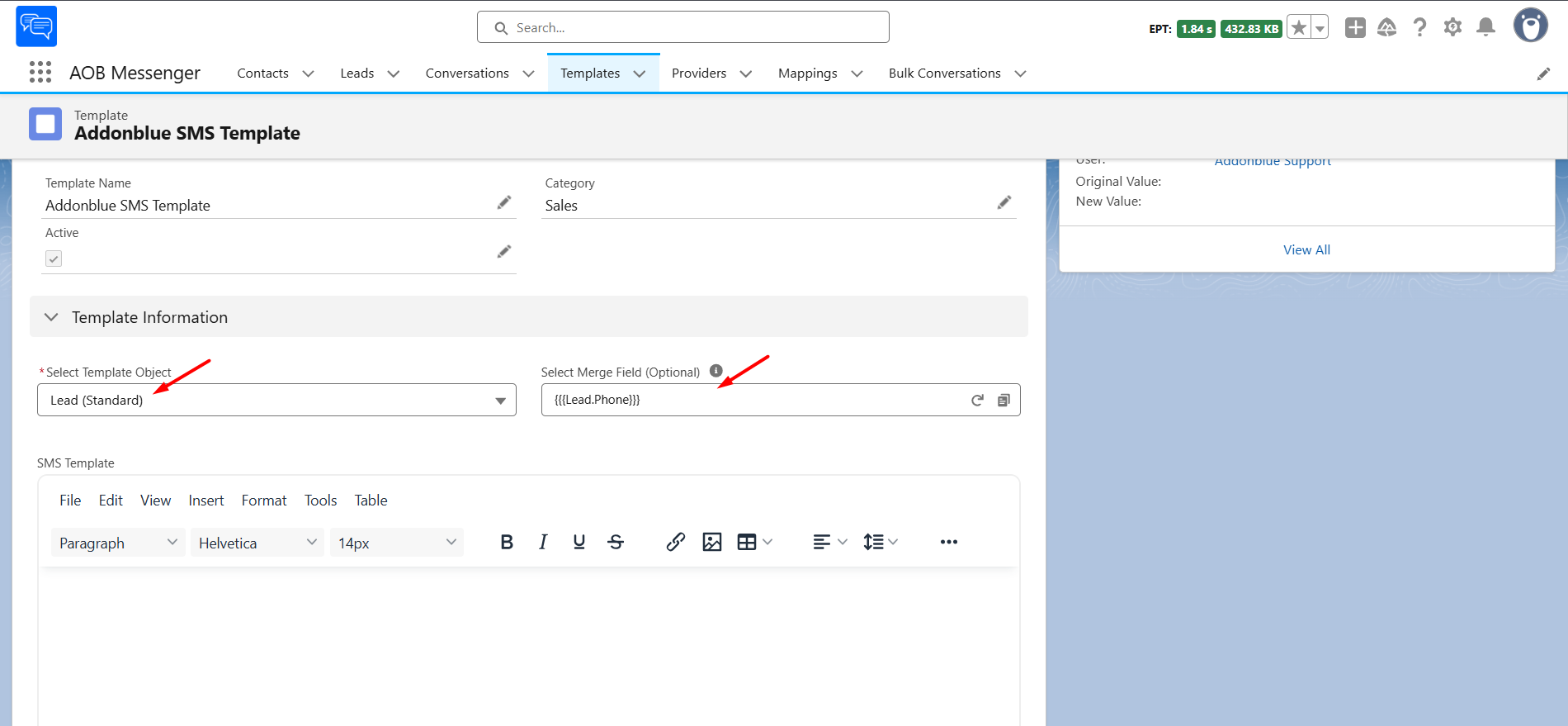 Create and Preview SMS Template: screenshot 2