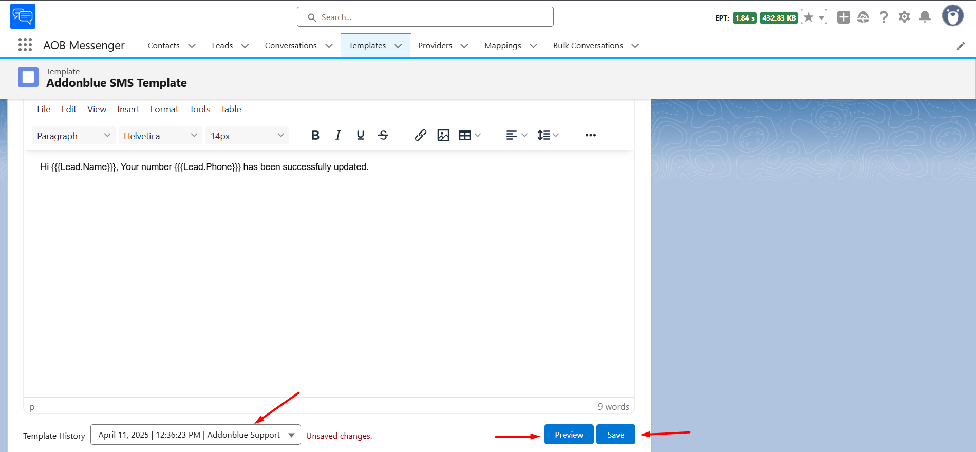 Create and Preview SMS Template: screenshot 3