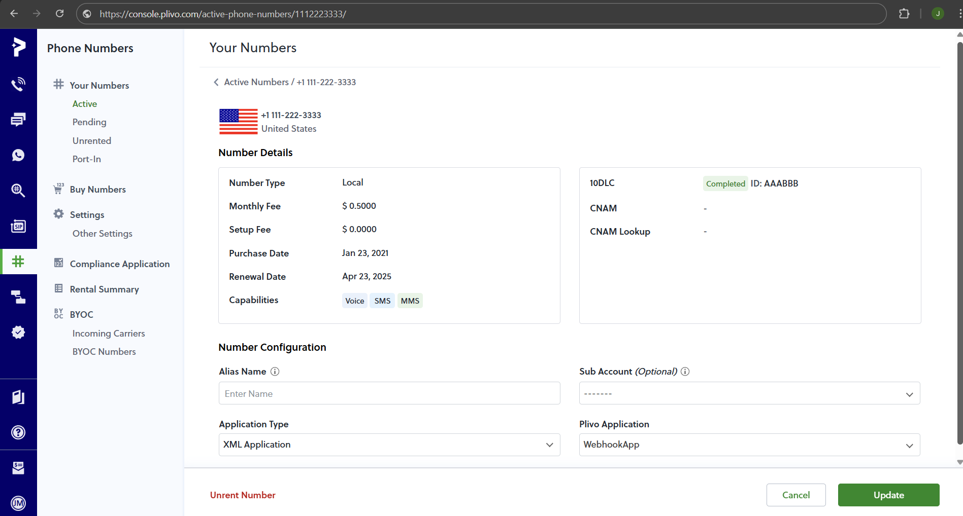 Setup Plivo for sending SMS/MMS: screenshot 11