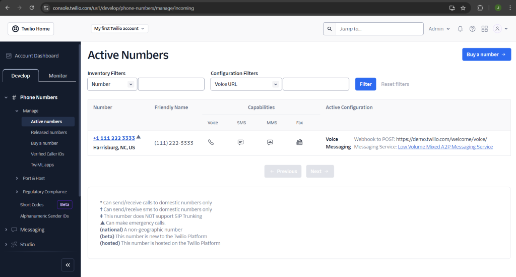 Setup Twilio for sending SMS/MMS: screenshot 9