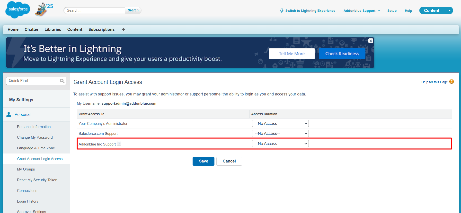 Grant Addonblue Access to Your Org: screenshot 2