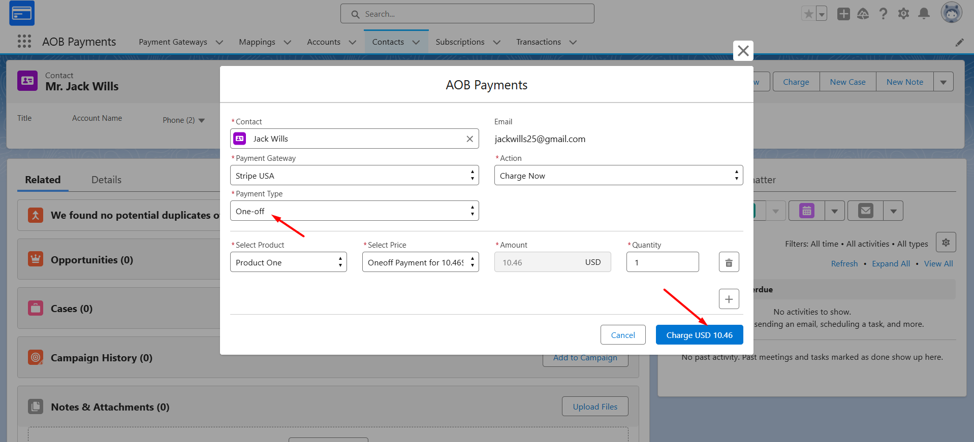 Perform One-off payment: screenshot 1