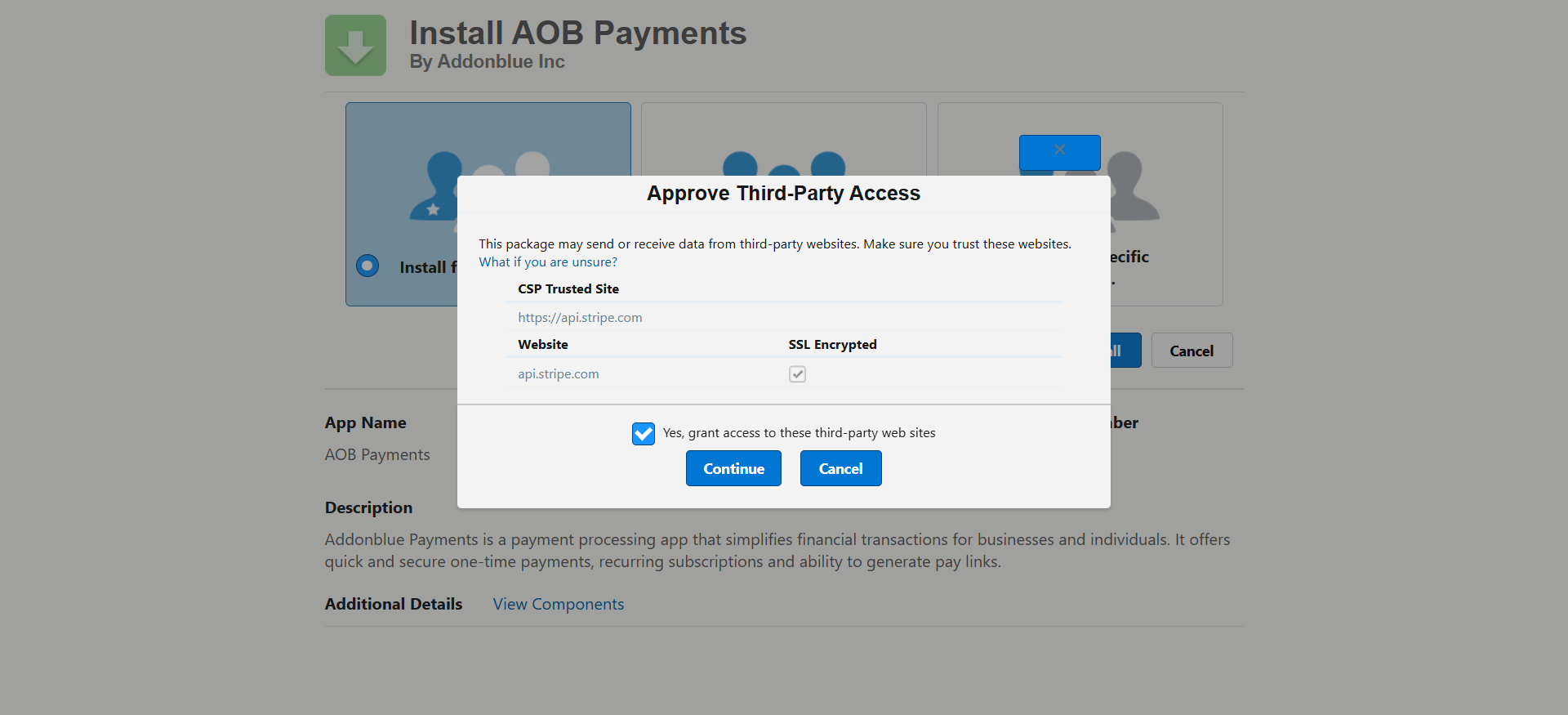 AOB Payments Installation: screenshot 2