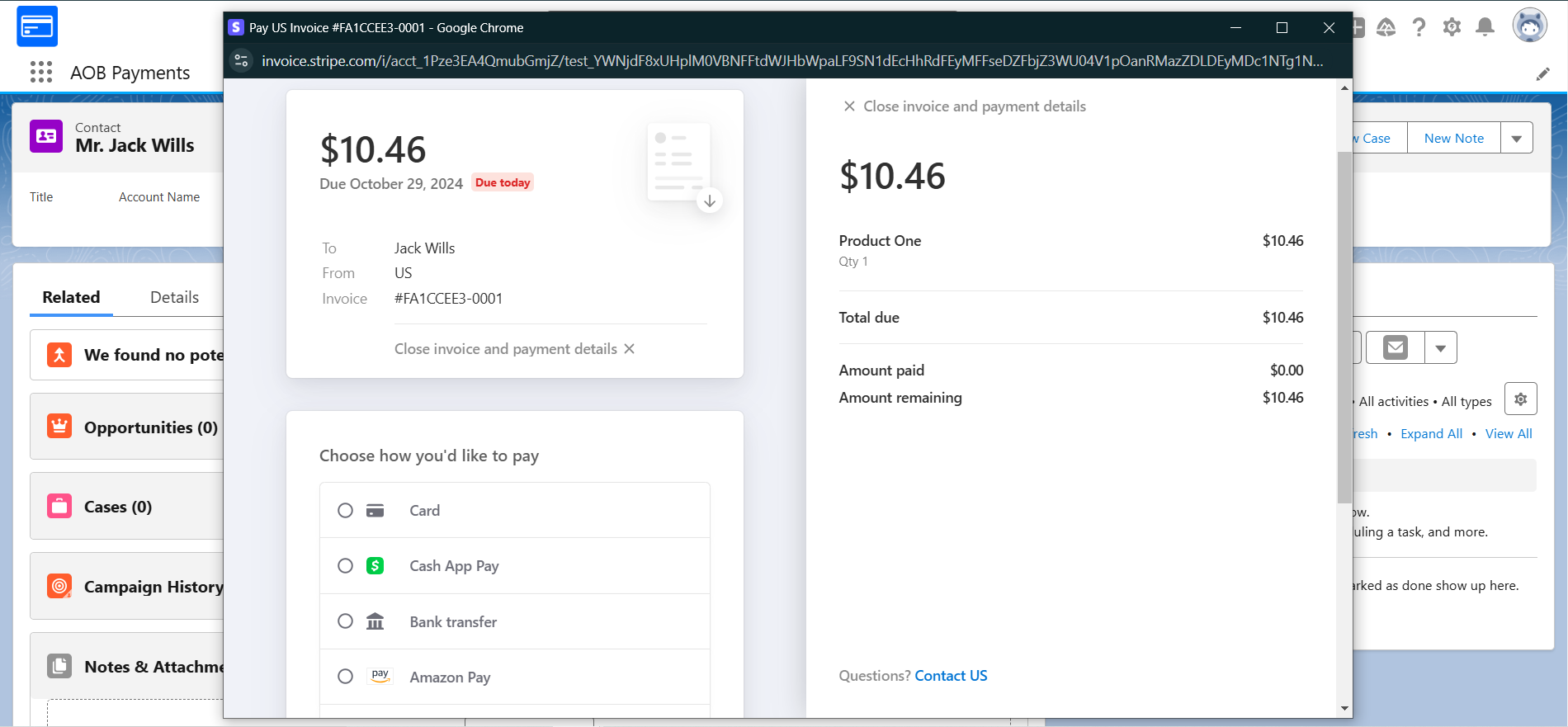 Perform One-off payment: screenshot 2