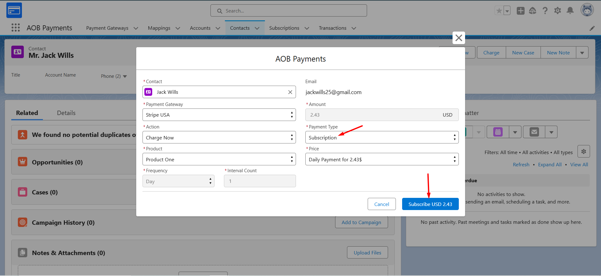 Perform Recurring payment: screenshot 1