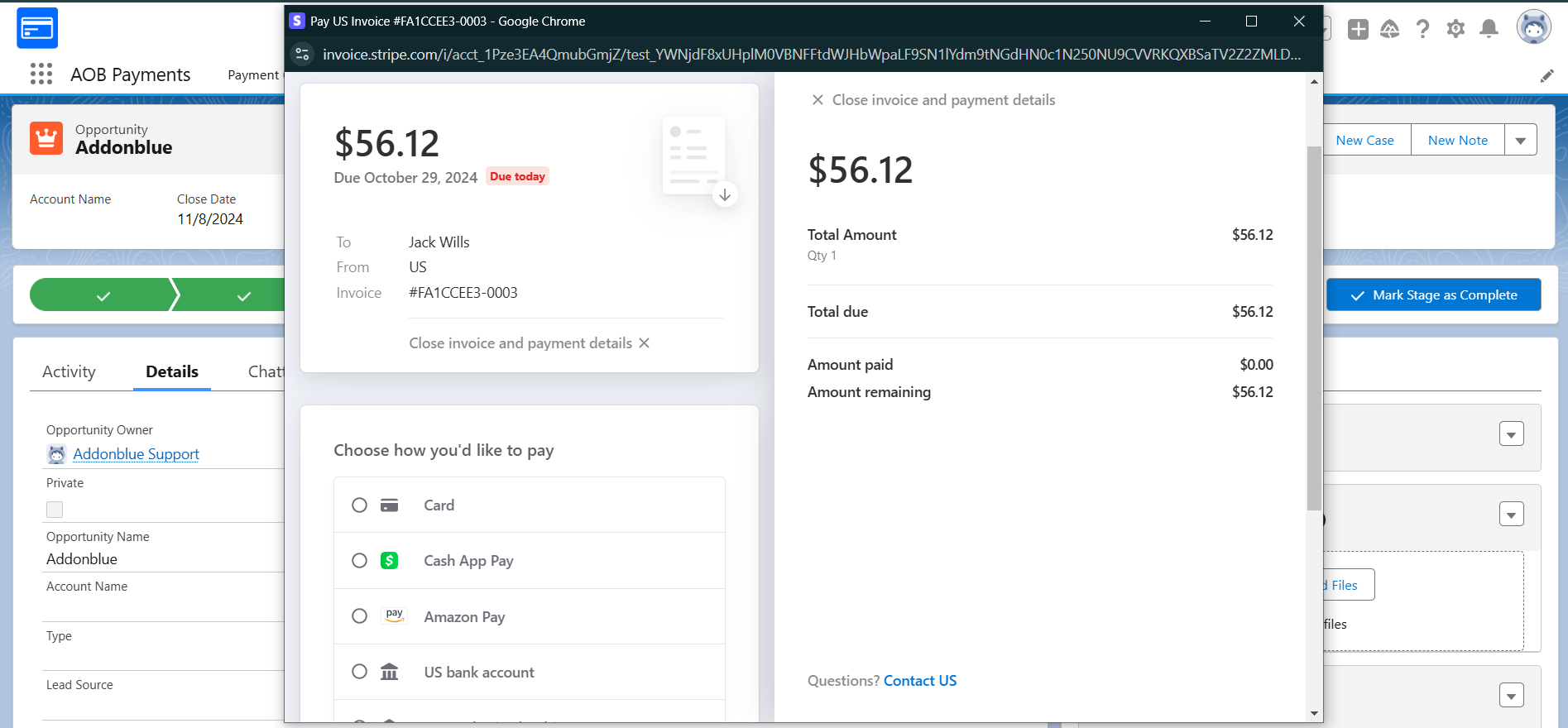 Perform One-off payment from Mapping Object: screenshot 2